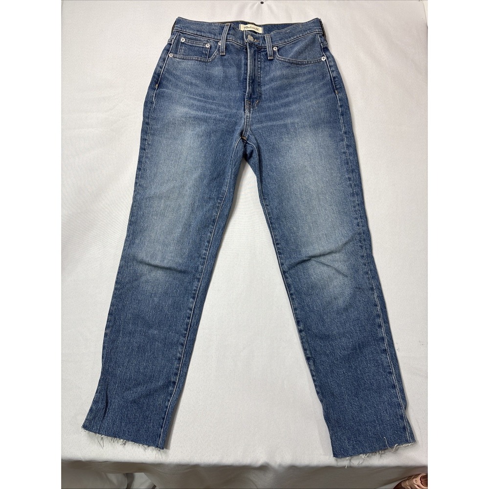 Madewell The Perfect Vintage Jeans Light Blue Distressed Raw Hem Stretch Size 26